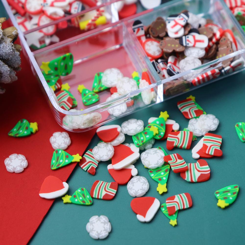 1 Box 3D Christmas Nail Art Charm Parts Polymer Soft Clay Slices Flakes Nails Decoration Parts for Winter Manicure Designs