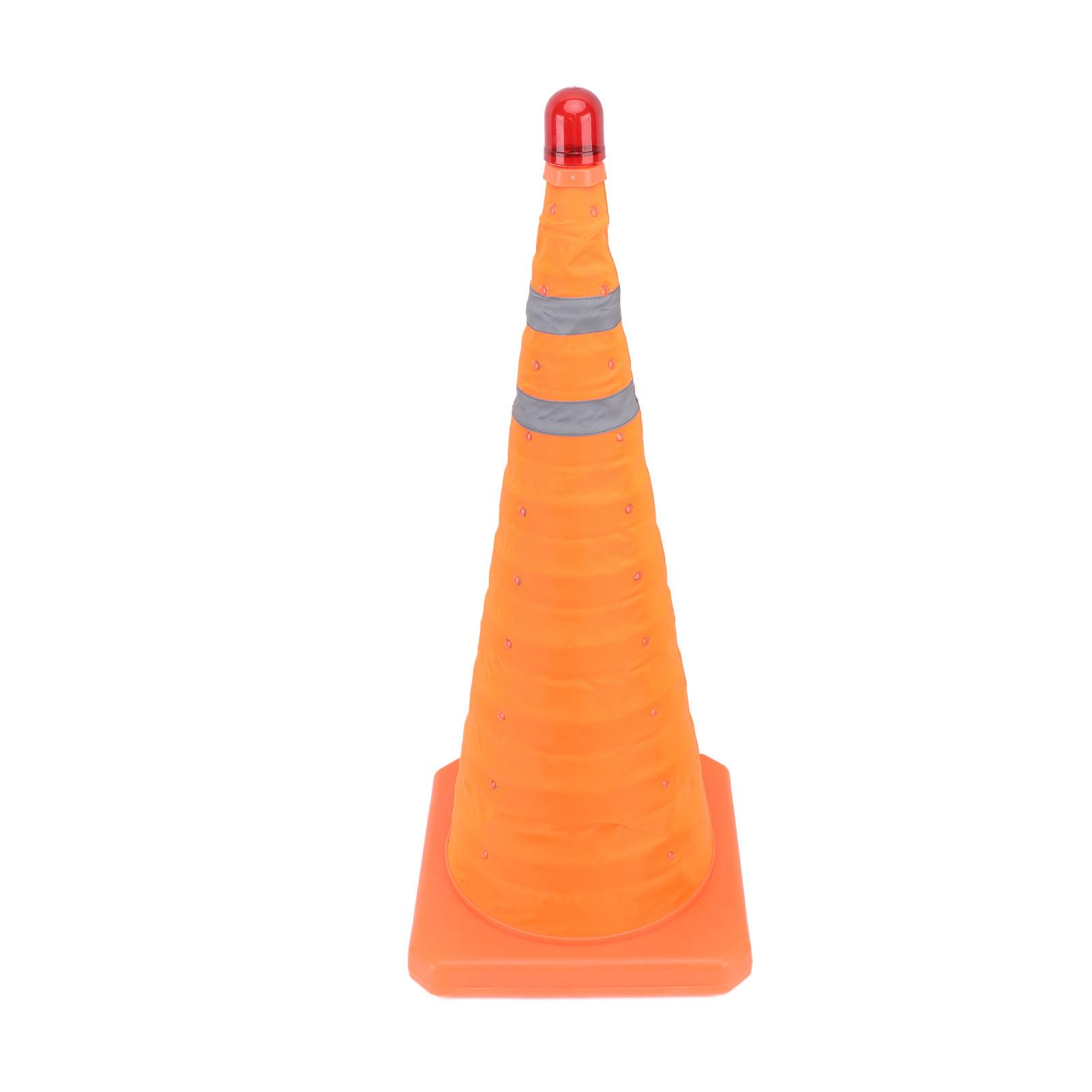 Collapsible Traffic Cone 70x30x30CM Dual Reflective Collar Safety Cone with Warning Light for Road PE+PP
