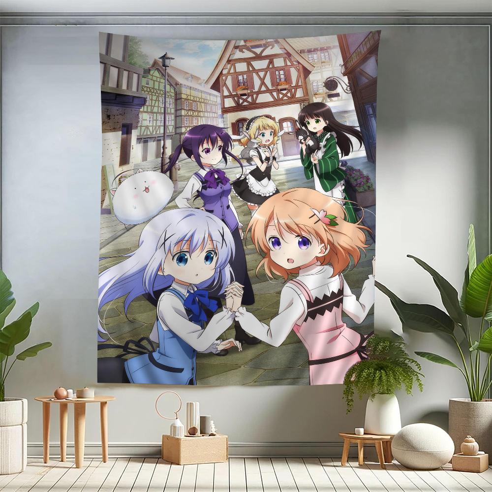 Anime Is the order a rabbit Zeichentrick Wandteppich Wandbehang Dekoration Haushalt Heimdekor Niedliches Anime Dienstmädchen Mädchen Wandteppich