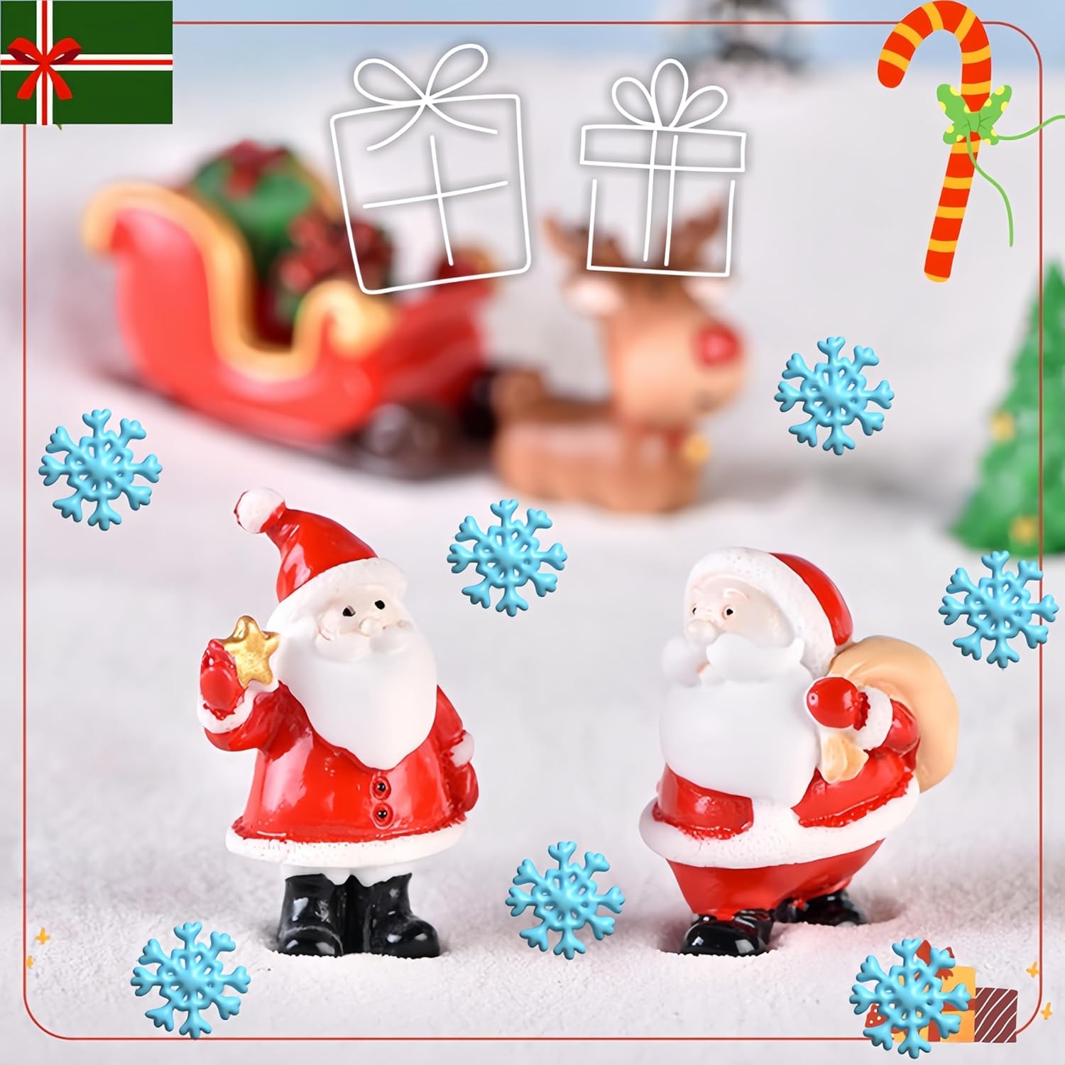 

43 шт. Миниатюрные аксессуары для рождественской деревни, 35-дюймовая ограда для деревни, дерево, блестящая снежинка, милый снеговик, фигурки Санты для украшения