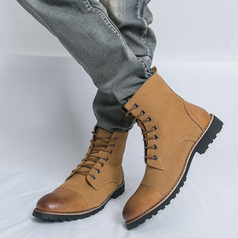 Men Motorcycle Casual Black Outdoor Retro Green Hiking Shoes High Boots Street Style Cool Boots Large Size