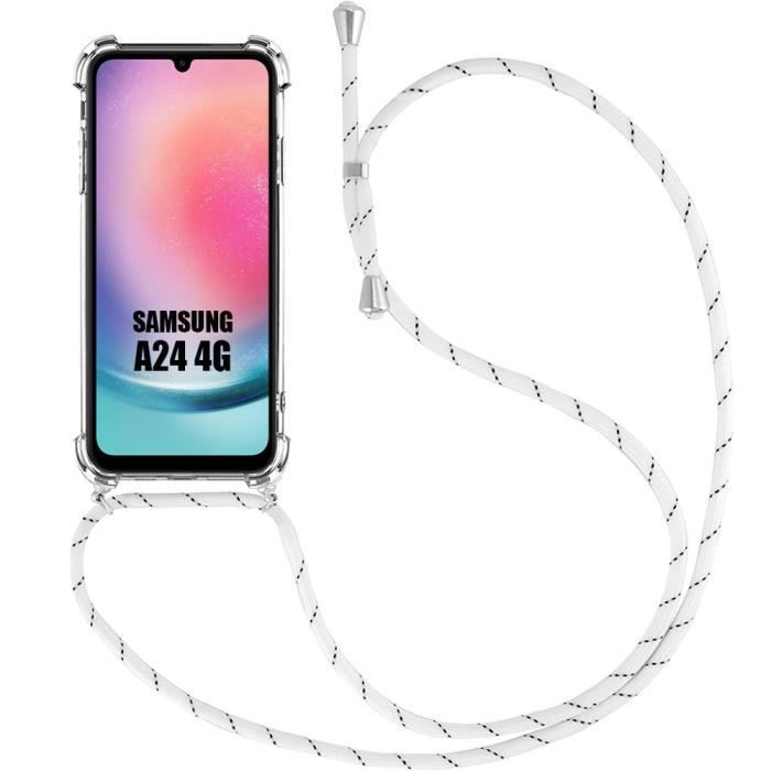 Coque Silicone - AntiChoc - pour Samsung Galaxy A24 - Transparent - Souple - Cordon Blanc inclus