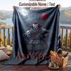 Custom Text Flannel Throw Blanket, Lightweight Cozy Bed Sofa BlanketIT Pennywise