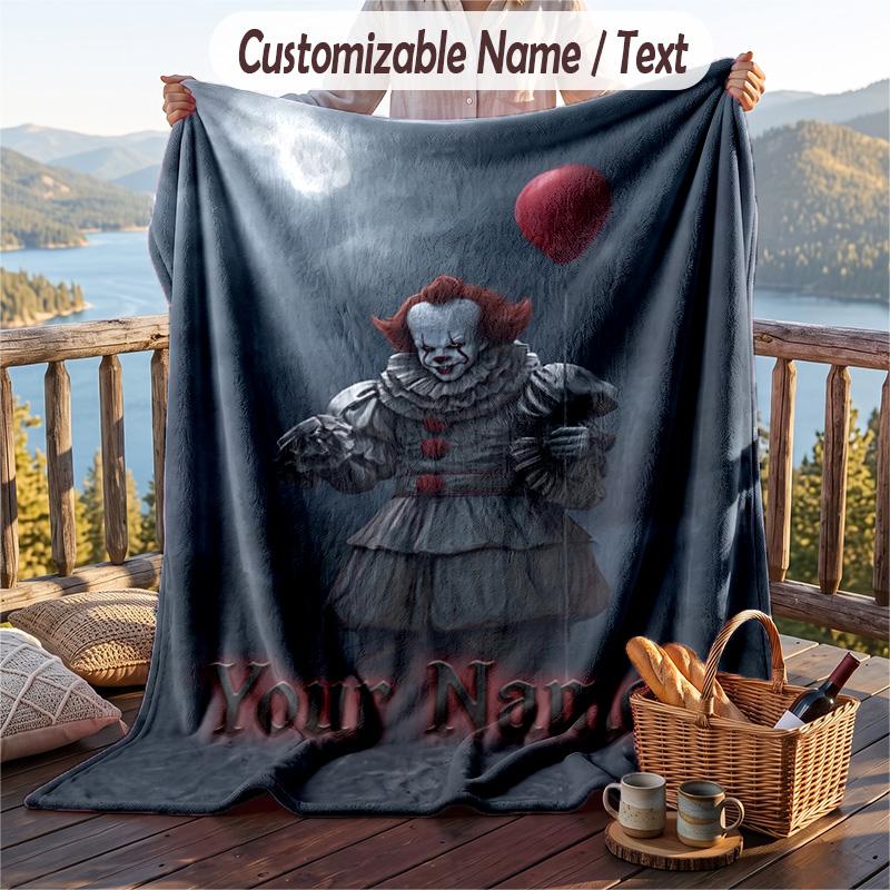 Custom Text Flannel Throw Blanket, Lightweight Cozy Bed Sofa BlanketIT Pennywise