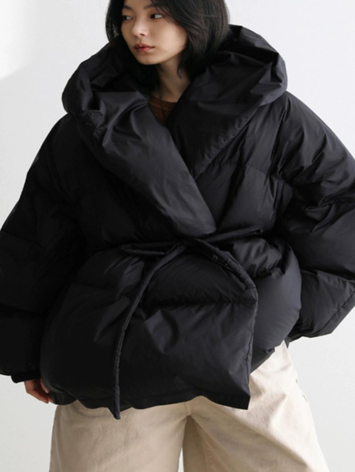 

Johnature Зимние Женские Короткие Пальто Корейские Свободные На шнуровке Повседневные Теплые Куртки Хлопковая Одежда XL чёрный