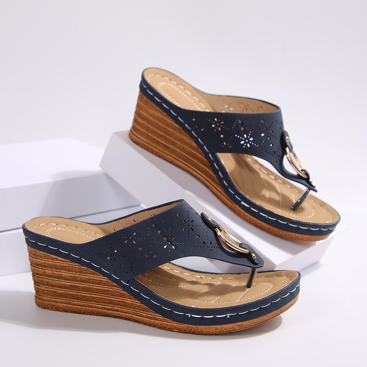 

Fashion Women Wedges Slippers New Summer Fashion Comfortable Sandals Solid Color Sandals Sexy Pointed Plus Size Slippers Slides Women 43 синий