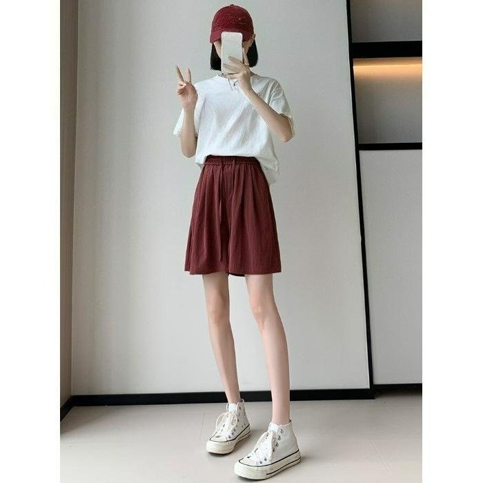 Ice Silk Shorts Girls Summer Thin Section Loose Drape Large Size Straight Cool Straight Simple Wide-leg Five-point Pants