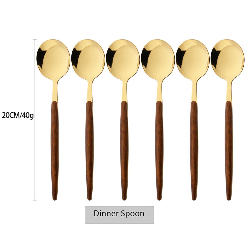 6/30Pcs Imitation Wooden Handle Cutlery Set Knife Cake Fork Coffee Spoons Tableware Stainless Steel Dinnerware Western Flatware