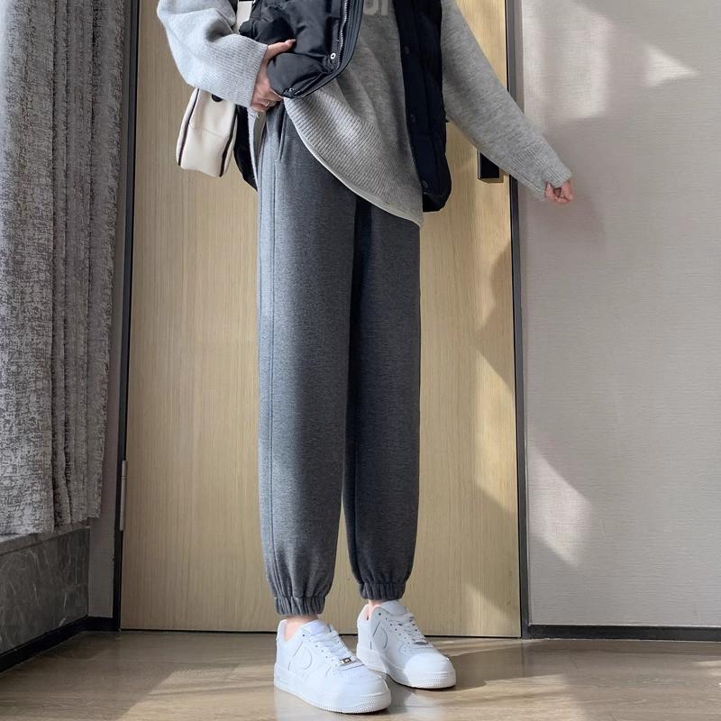 Womens Fleece-Lined Jogger Pants Winter Warm Loose High-Waist Stretchable Casual Track Small Stature