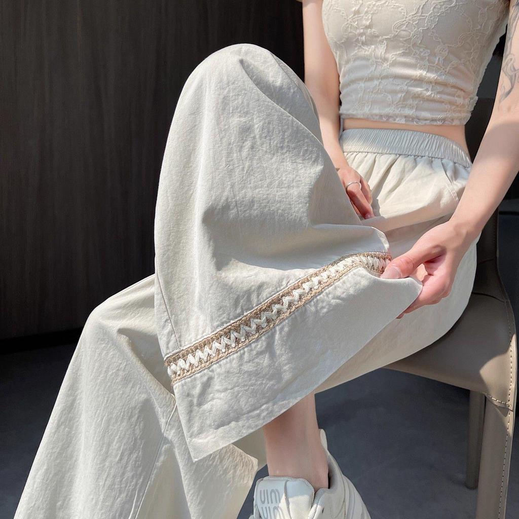 Women's High-Waisted Lace Wide-Leg Pants - Summer 2026, Versatile and Lightweight, Nine-Tenth Length