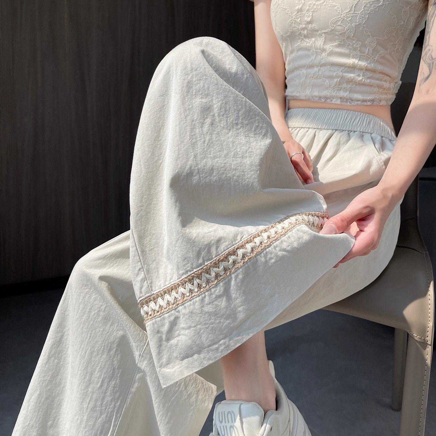

Women s Summer Lace Wide-Leg High-Waisted Pants - New 2026 Versatile Thin Style with Nine-Tenth Length and Straight-Leg Drapey Design S (80-100 lbs) белый