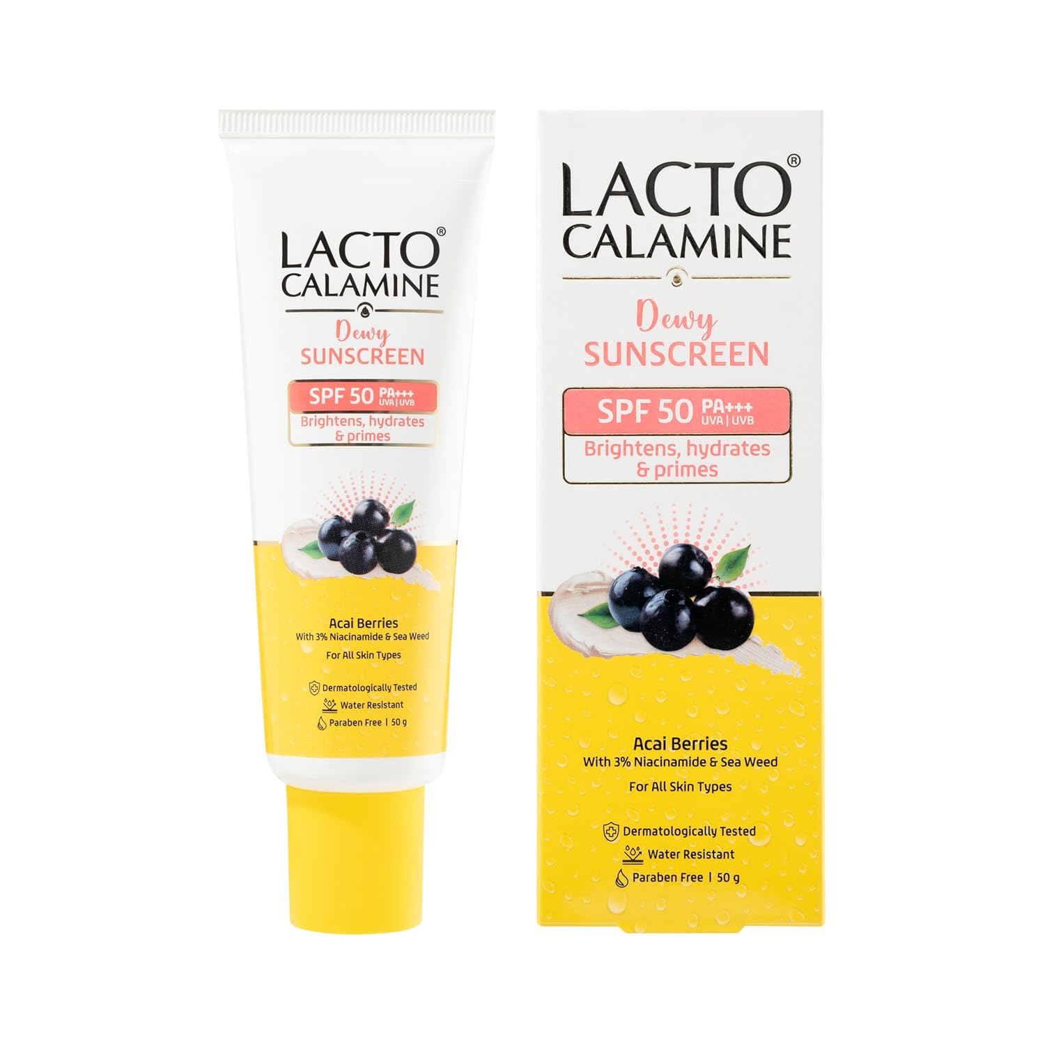 

Lacto Calamine Dewy Sunscreen SPF 50 PA+++ 50g 1 Pack | Water Resistant Sun Protection & Makeup Primer