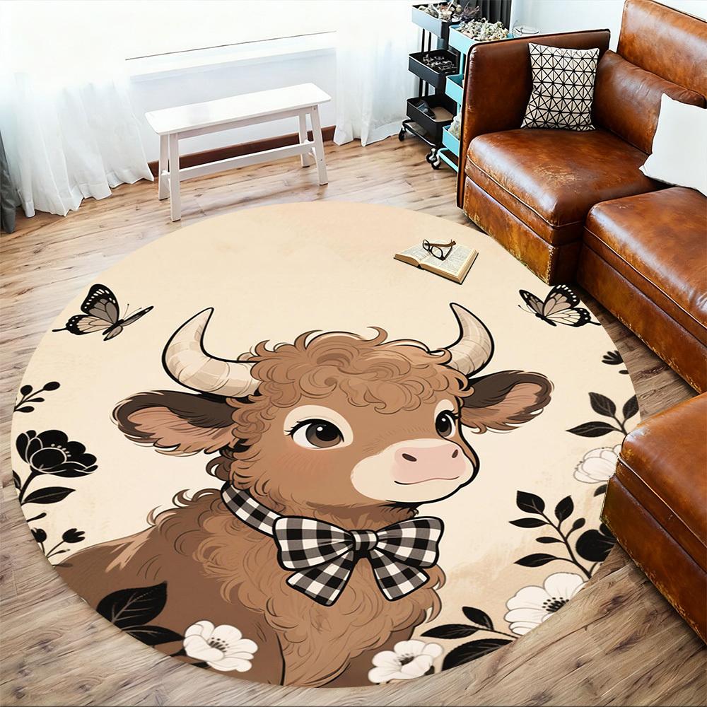 1PC Cow Bowtie Flowers Round Chair mat Area Rug - Non-Slip, Floor Mat for Office, Bedroom, home decor Christmas Gift c0528044