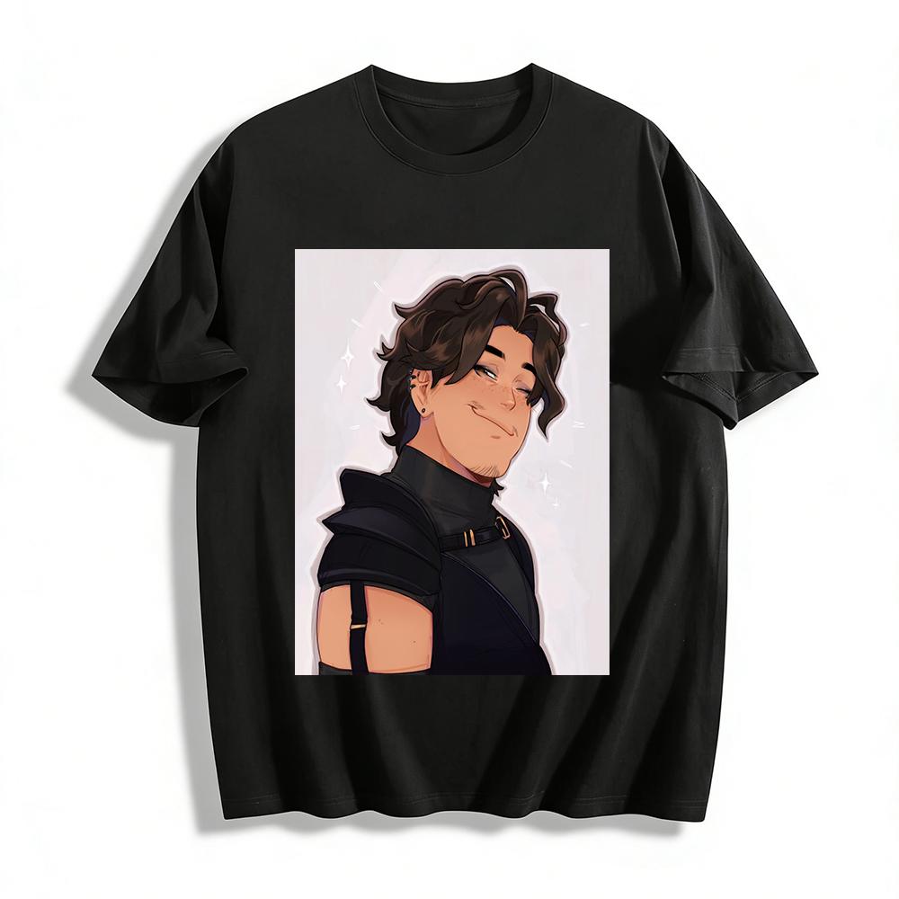 

Trendy Cool Curly-haired Guy Print Short-sleeve Top Street Style Handsome Character Pattern Casual T-shirt Pure cotton T-shirt XXS
