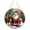 Winter Santa Wall Art Christmas Wooden Round Hanging Sign, Claus Highland Cow Theme Holiday Party Accents Door Decor, Farmhouse Welcome Ornament