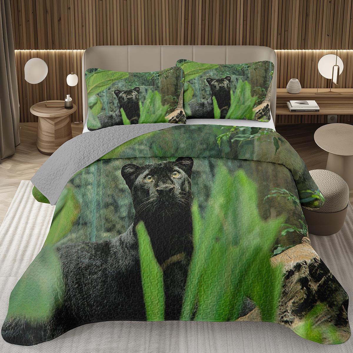 

Kids Black Cheetah Bedspread Queen Leopard Coverlets for Boys Girls Modern Africa Animal Pattern Printed Quilted Bedding Set EU Single(135*200cm)3pcs