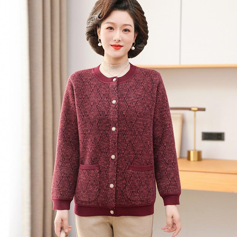 Women's Plus Velvet Cardigan - Cozy and Stylish Autumn/Winter Wear for Middle-aged & Elderly