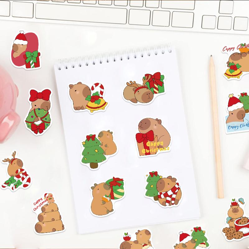 50Pcs Cute Christmas Capybara Stickers Diy Decoration Stationery Guitar Phone Notebook Scrapbook Creative Decals Kids Toys Gift