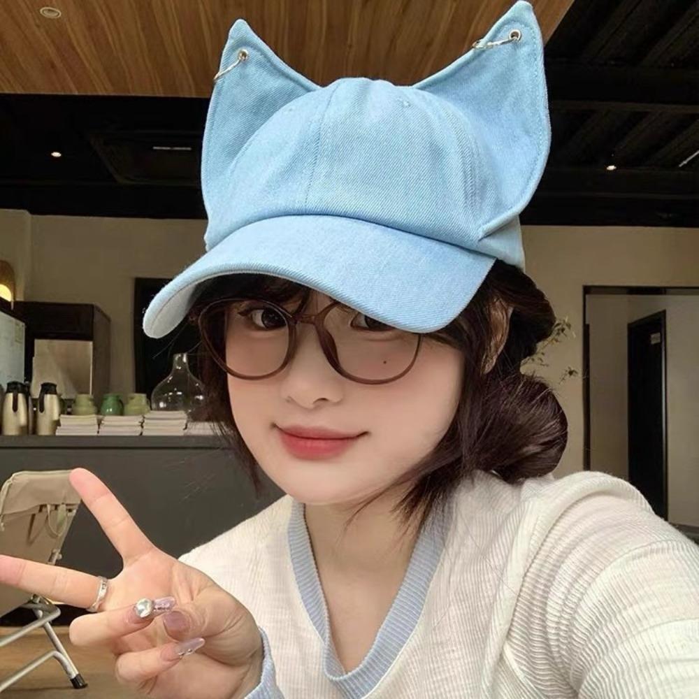 Cute Cat Ears Baseball Cap Y2k Sun Hat New Women Peaked Cap  Spring Summer