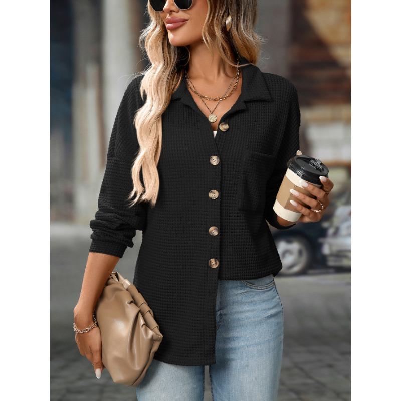 Women S Loose Fit Waffle Knit Long Sleeve Casual Commute Shirt
