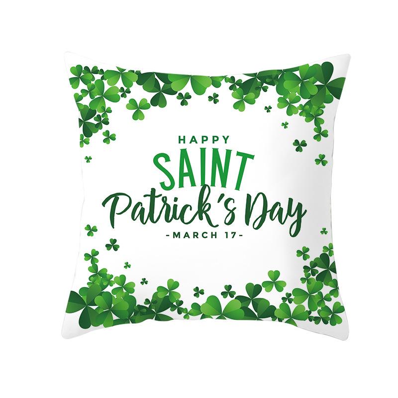 Home St. Patrick's Day Green Peach Velvet Cushion Cover National Day Four-Leaf Clover Cushion Cover