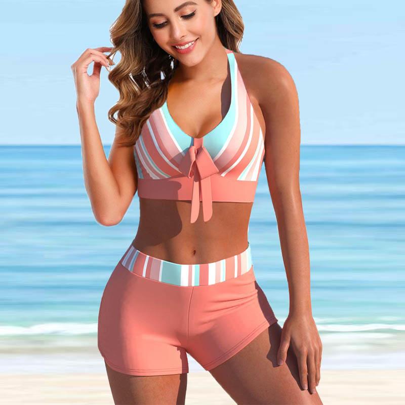 

Женские купальники танкини, купальник из 2 предметов, розовый сексуальный кроссовер с принтом, отпускные купальные костюмы S ярко-розовый