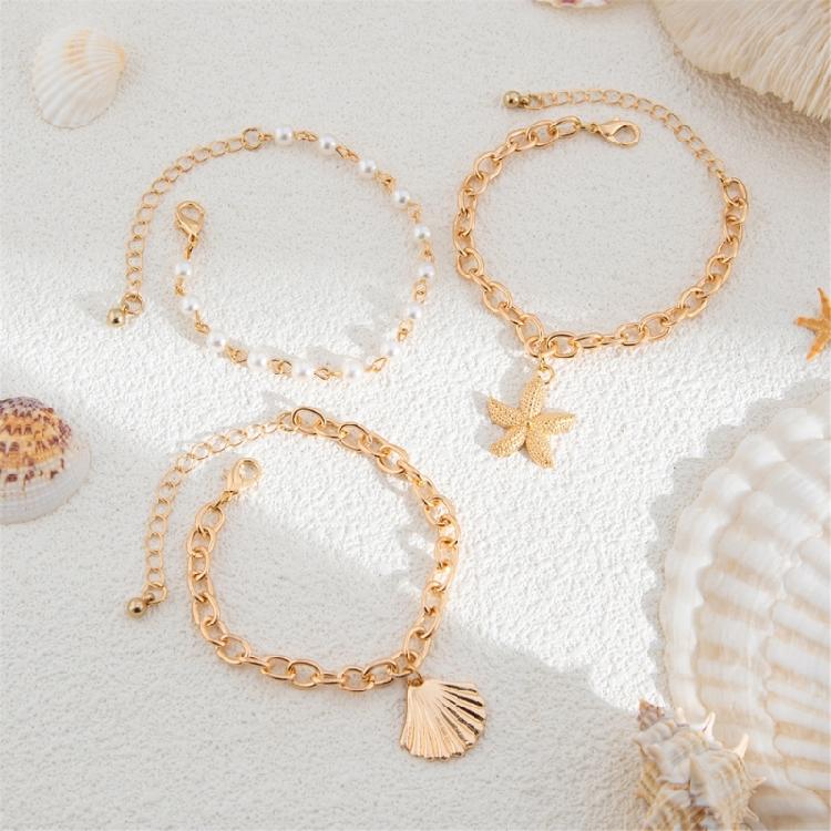 Adjustable Clavicle Chain Starfish Seashells Pearls Necklace Set Bohemian Beach Jewelry for Women Stylish Outfits