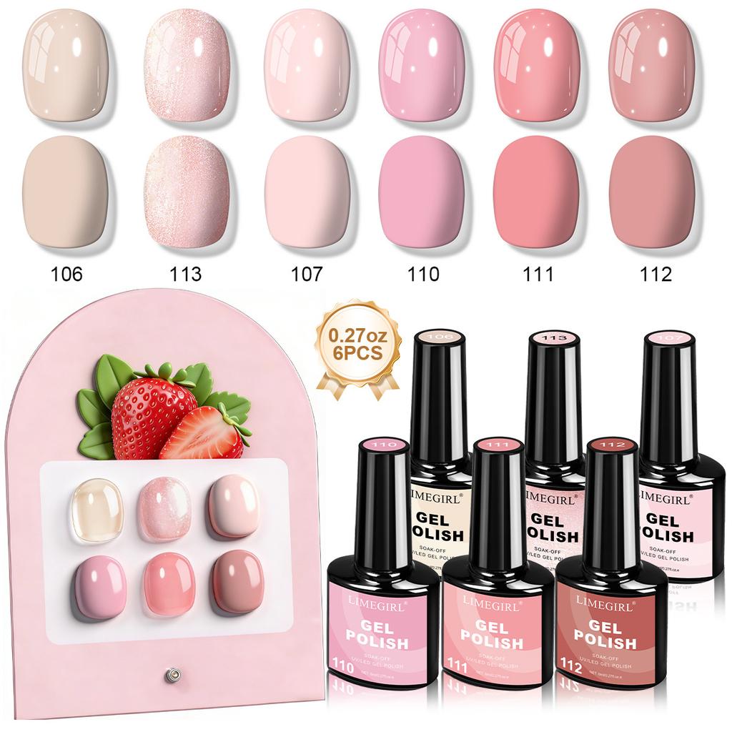 6 Colors Pink Gel Polish Kit Peach Sweet Nail Gel Pink Series Soak Off LED Lamp Cured Set