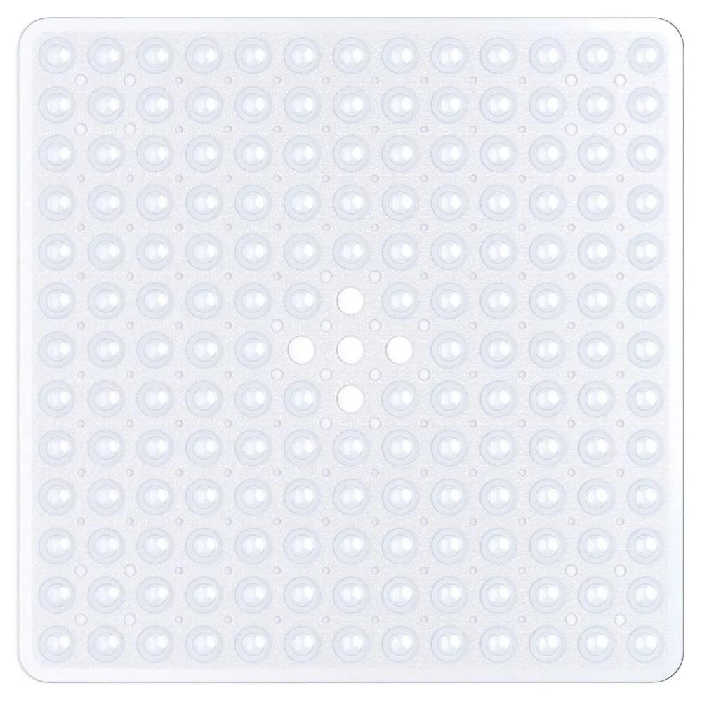 1pc Square PVC Bath Mat, 21x21in, Non-slip Shower Mat with Draining Hole And Powerful Suction Cups, Anti-slip, Machine Washable
