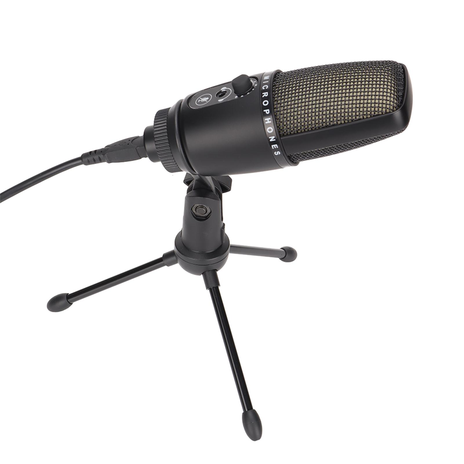 

USB-микрофон с шумоподавлением, кардиоидный RGB, ПК-конденсаторный микрофон с разъемом 3,5 мм, штатив для игр