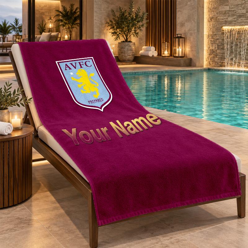 Niestandardowy Ręcznik Plażowy Aston Villa z Personalizowanym Tekstem Miękki Ręcznik Pływanie Podróż Kąpiel Prezent