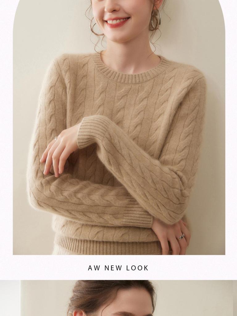 Light Luxury Cashmere Knit Sweater, Round Neck, Thickened, Loose Fit, Autumn/Winter.