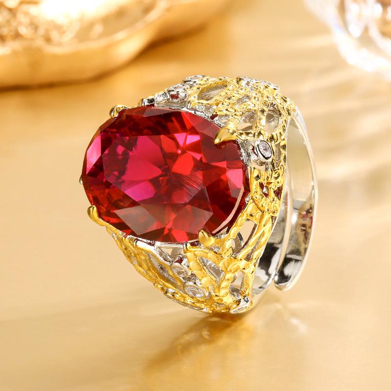 Jewelry Copper Bottom Gold-Plated Simulation Blue Spinel Egg-Shaped Hollow Ring Main Stone 13 * 18
