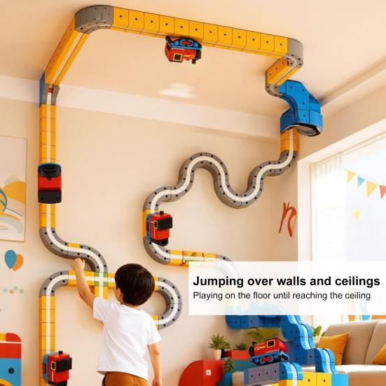 66/92Pcs/Set Magnetic Train Track Set DIY Race Car Cube Rail Boys Girls Gravity-Defying Building Kit Toddlers