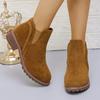 fashion Ladies Shoes 2024 Fashion Slip on Women's Boots Autumn Round Toe Solid Flock Short Barrel Chunky Heels Large Size Roman Boots