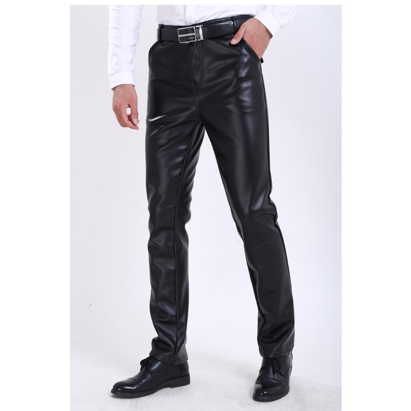 Men Slim Fit Korean Style Pu Leather Motorcycle Casual Long Pants