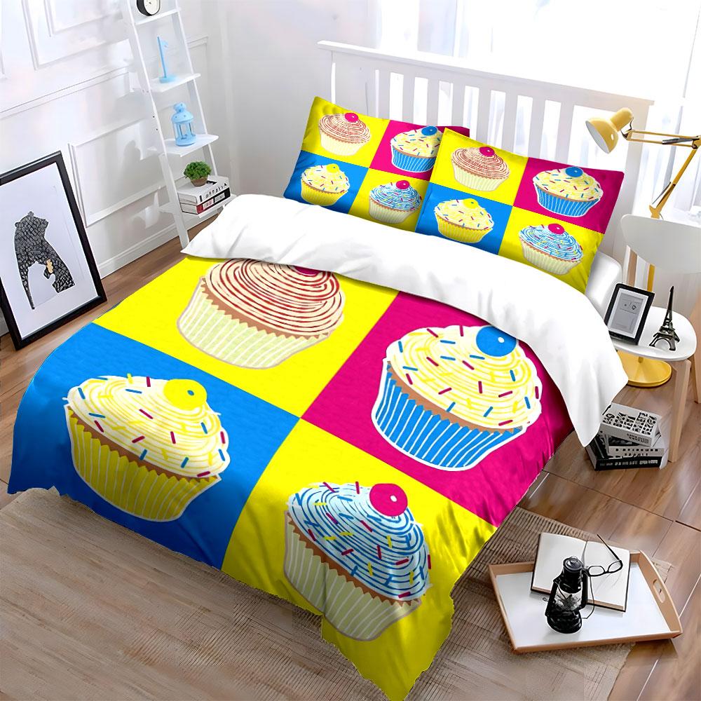Colorful Pop Art Cupcake Print Bedding Duvet Cover Set Duvet Cover Pillowcases (1*Duvet Cover 2*Pillowcases, without duvet insert)