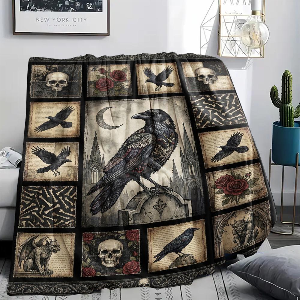 Flaneldecke mit Krähenmuster, Hohe Qualität, Bequem für alle Jahreszeiten, Heimdekoration, Wärme und Komfort, Perfekt für Weihnachtsgeschenke49