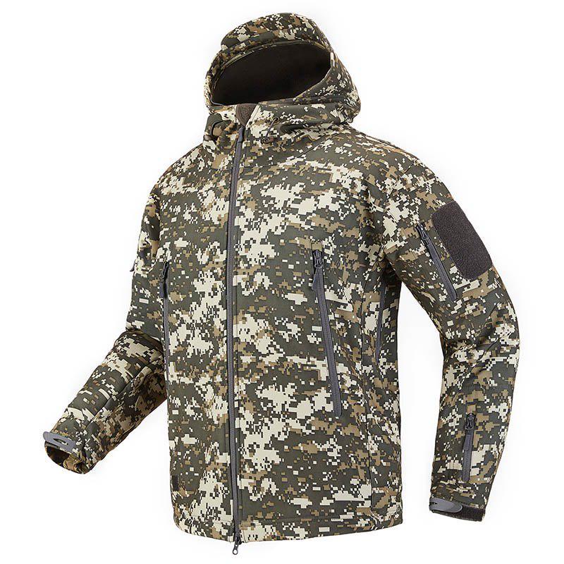 Veste militaire softshell pour homme, veste de camouflage tactique en polaire imperméable, manteau coupe-vent d'extérieur à capuche en peau de requin