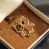 Gold Line Hollow Inlaid Black Crystal Owl Brooch Simple Versatile Animal Pin Same for Men and Women