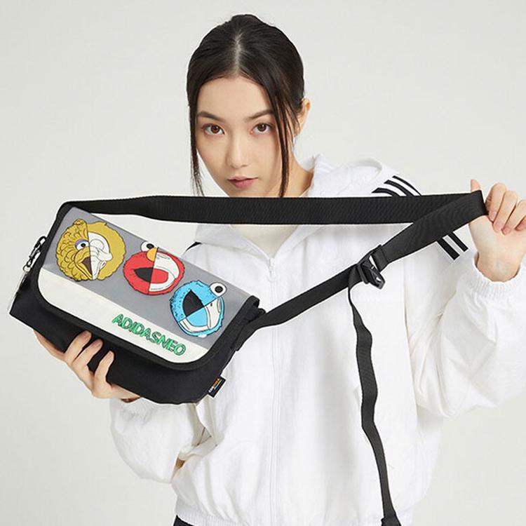 New Adidas Neo Sesame Street X JF Collaboration Nylon Fabric Messenger Bag Shoulder Bag Crossbody Bag Unisex Black HP1487