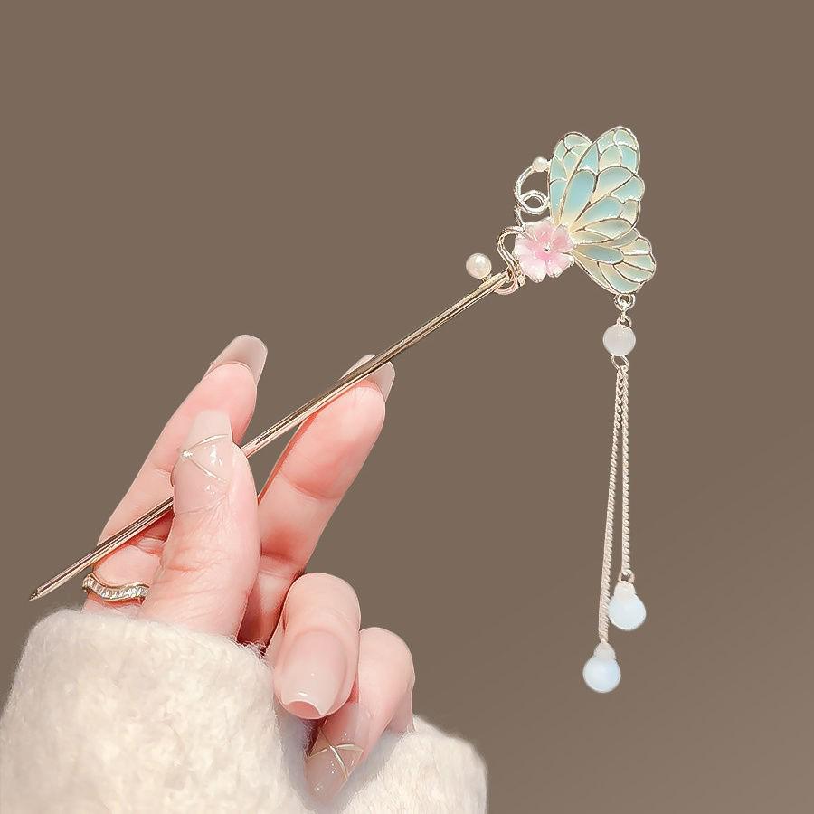 Four Seasons Chinese Tassel Hairpin: Ancient Style Hanfu with Fresh Pearl and Jiangnan Classical Cheongsam Hair Accessory