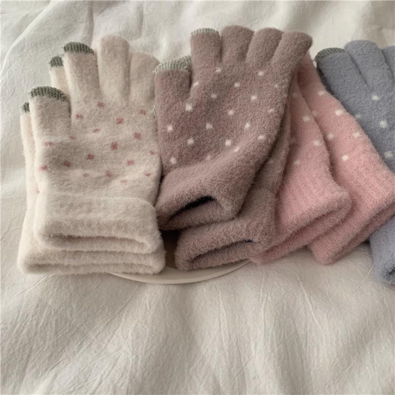 Adorable Knitted Wool Gloves with Touchscreen Functionality Warm Fleece-lined Cycling Gloves