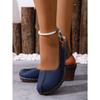 Plus Size Women Retro Block Heel Sandals, Buckle Design Comfort High Heels Outdoor Beach Vacation Shoes