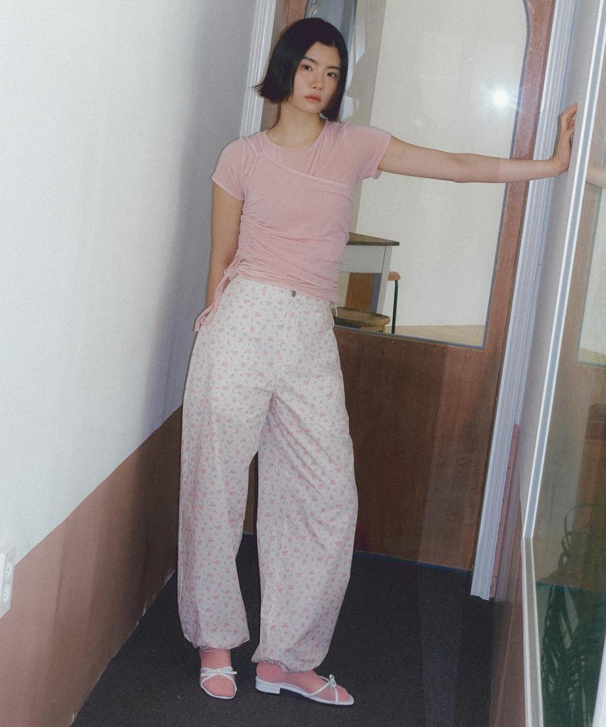REORG Asp Floral Banding String Pants Light Pink