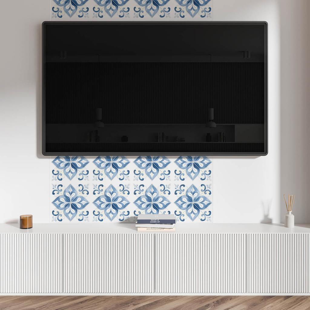 Self-adhesive patterned vinyl decor for the bedroom 100x50 cm. Floral pattern on tiles.