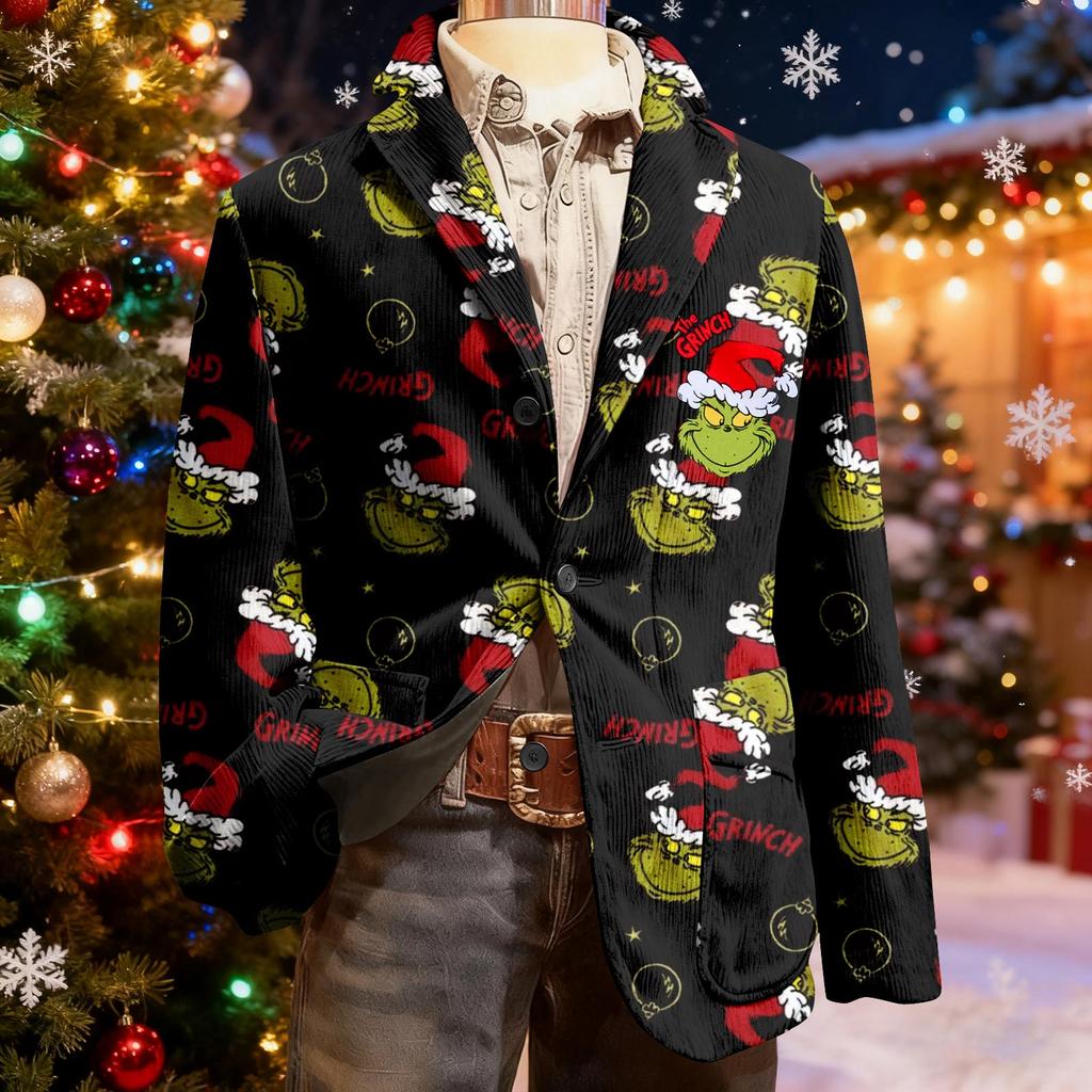 Men's Ugly Christmas Corduroy Warm Pocket Suit Jacket Cardigan Men's Casual Suit