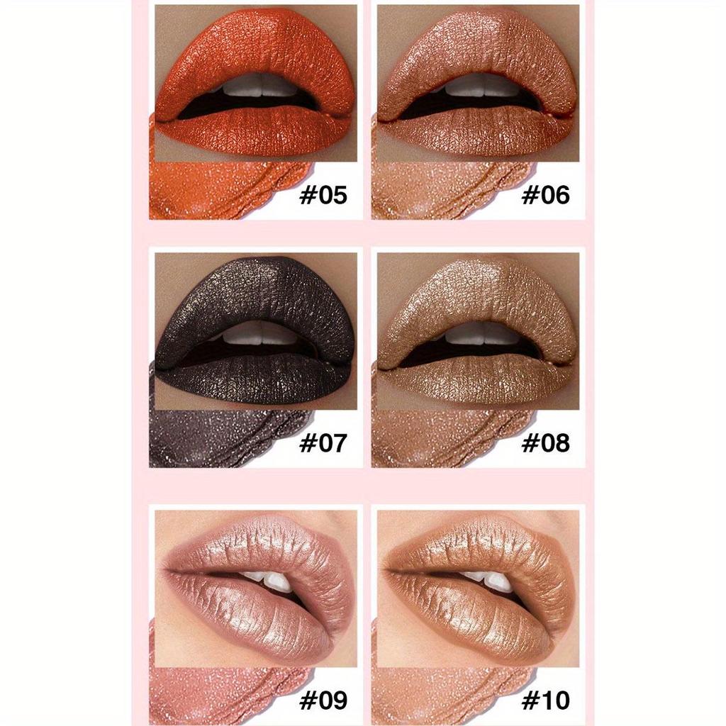 Lila Roter Lippenstift Glitzer Metallischer Lippenstift Hohe Pigmentierung Perlmutt Diamant Matt Lippenstift Nicht an Tasse haftend Langanhaltender Lippenlack Lipgloss