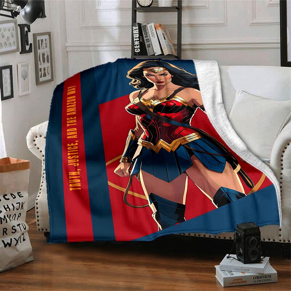 1pc Wonder Woman Flannel Throw Blanket - HD Printed Lightweight Soft Warm All-Season Blanket for Sofa, Bed, Travel, Camping 130