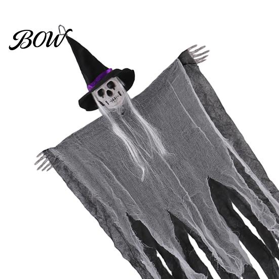 Halloween Corridor Decor 38" Hanging Witch Decoration, Spooky Scary Flying Skeleton Ghost Party Accessory for Outdoor, Indoor Haunted House Porch Yard